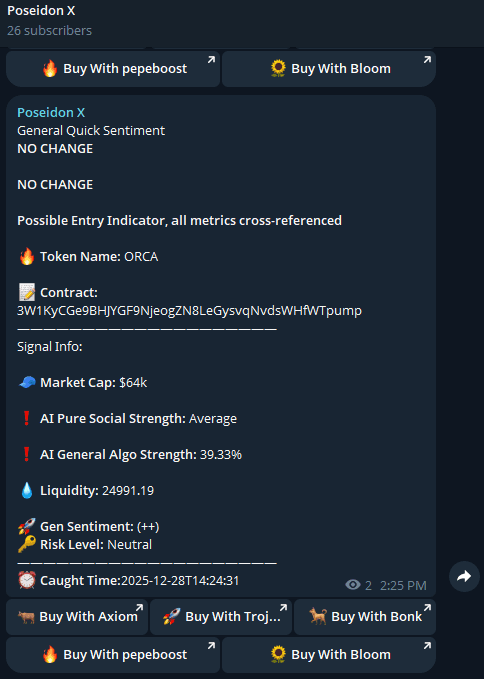 Example Telegram signal from Poseidon X algorithm